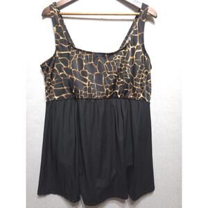 Longitude 28W Swimsuit Black Giraffe Print Tummy Control Skirted One Piece